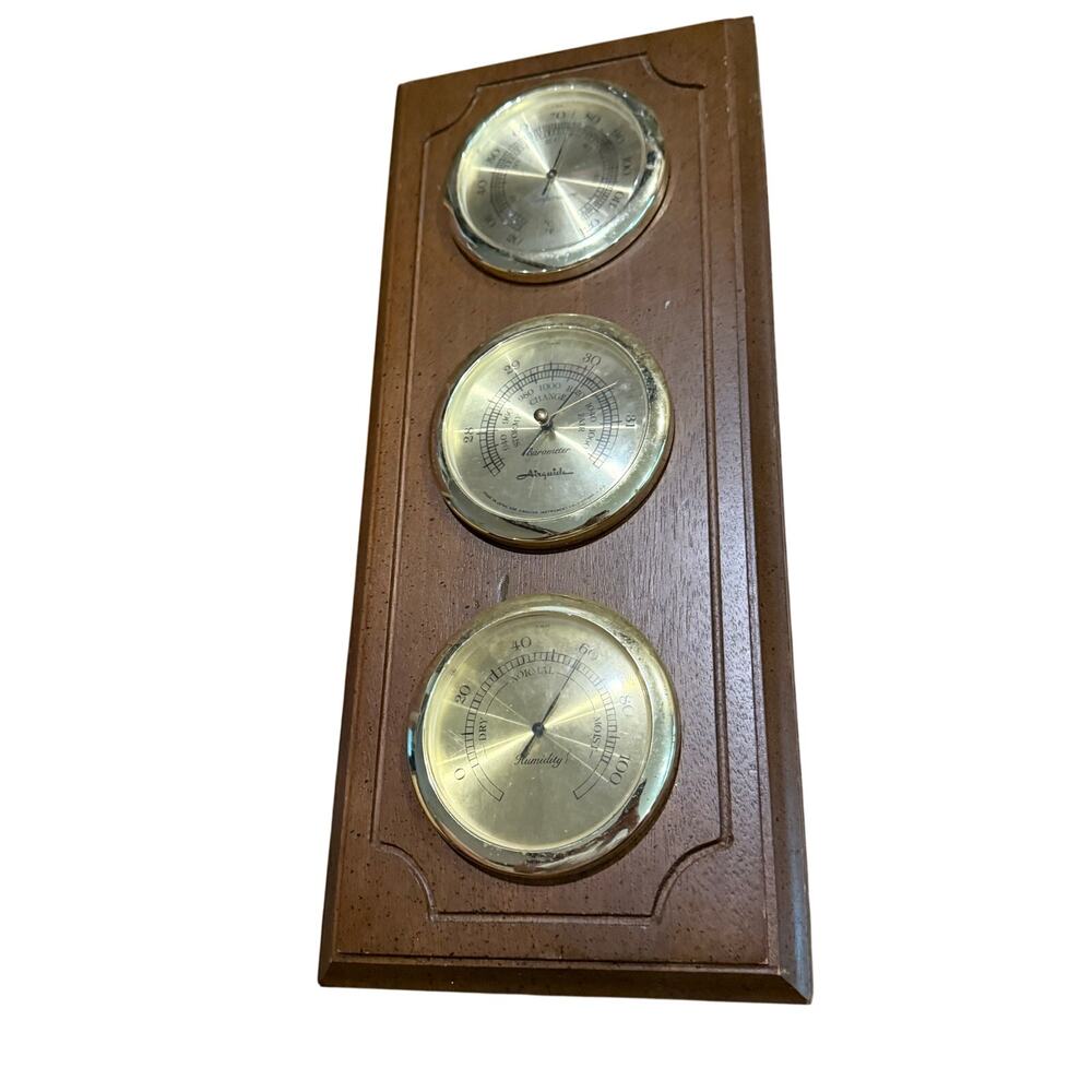 Vintage Airguide Wooden Weather Station With Temperature Humidity Barometer